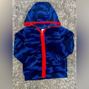 Carters - Boys Blue & Black Camo Hooded Zip^ with Red Trim - 2T